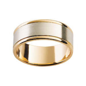 Two tone wedding band with curved edges