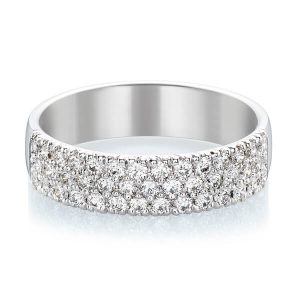 Round brilliant cut pave claw set diamond ring