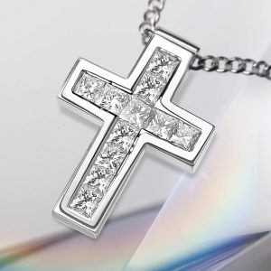 Solid 18ct White Gold & Diamond Cross