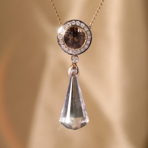 18ct Two Tone Gold Diamond and Quartz Pendant
