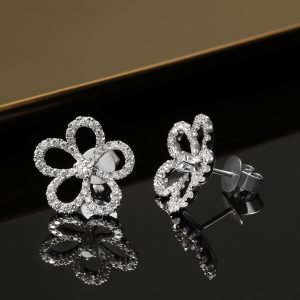 Diamond Flower Design Stud Earrings