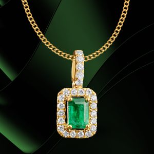 emerald and diamond halo pendant