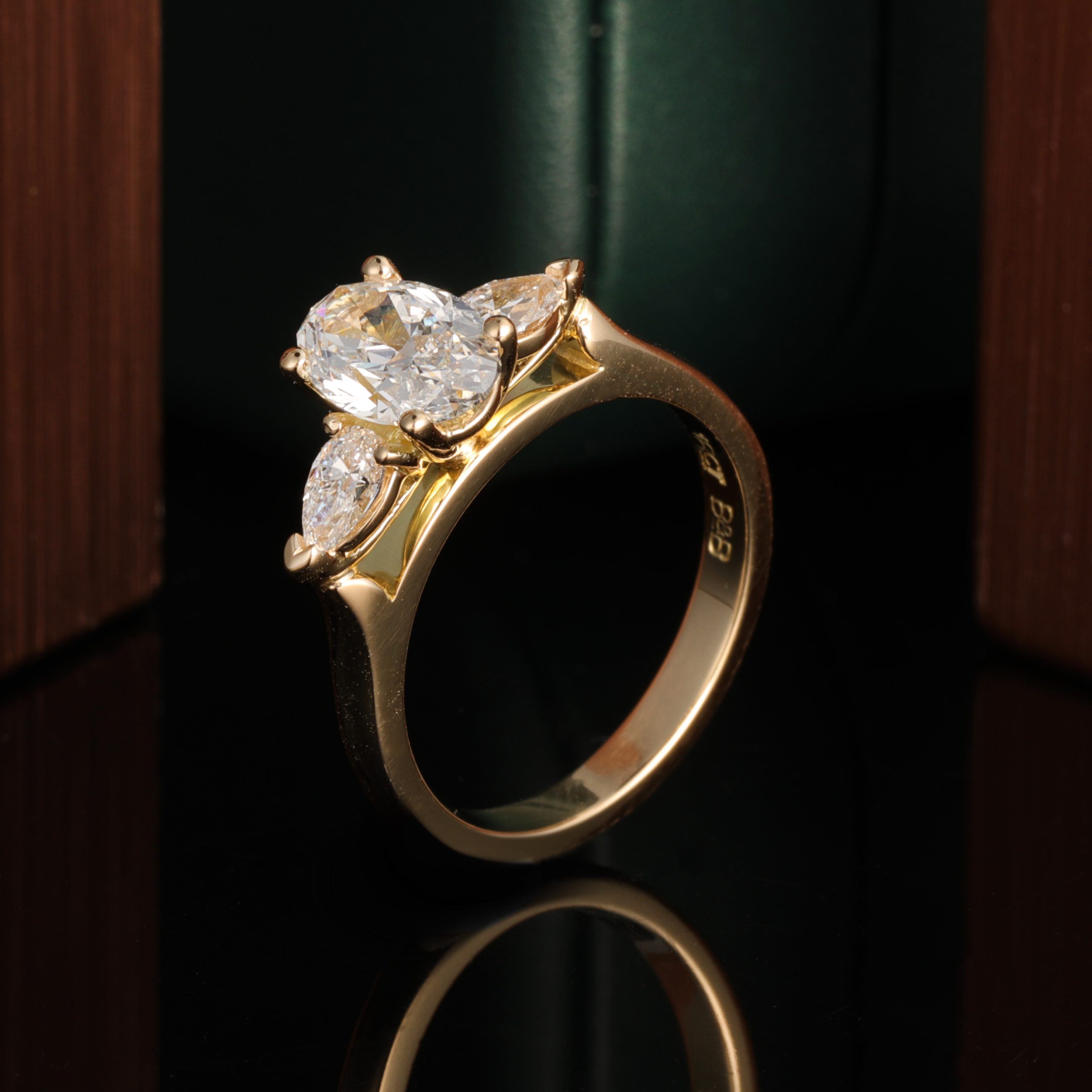 Oval & Pear Diamond Three Stone Engagement Ring - Image 2