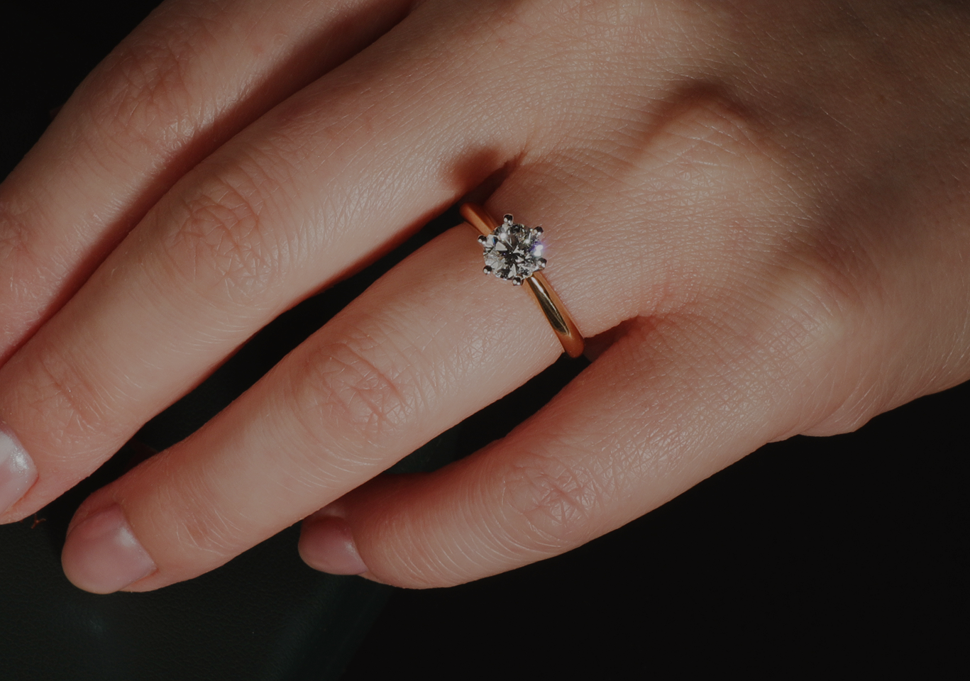 hand model wearing Bell & Brunt signature solitaire ring