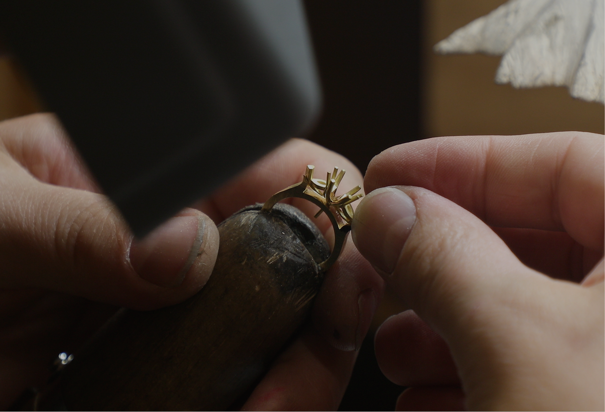 jeweller in Bell & Brunt workshop crafting an engagement ring