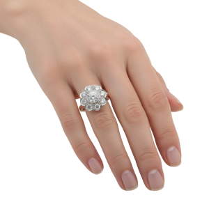 model wearing RBC diamond cluster ring