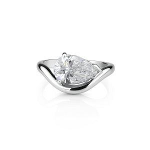 pear cut diamond in east west setting in 18ct white gold