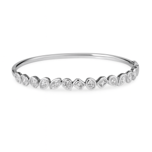 fancy cut diamonds in a white gold bangle