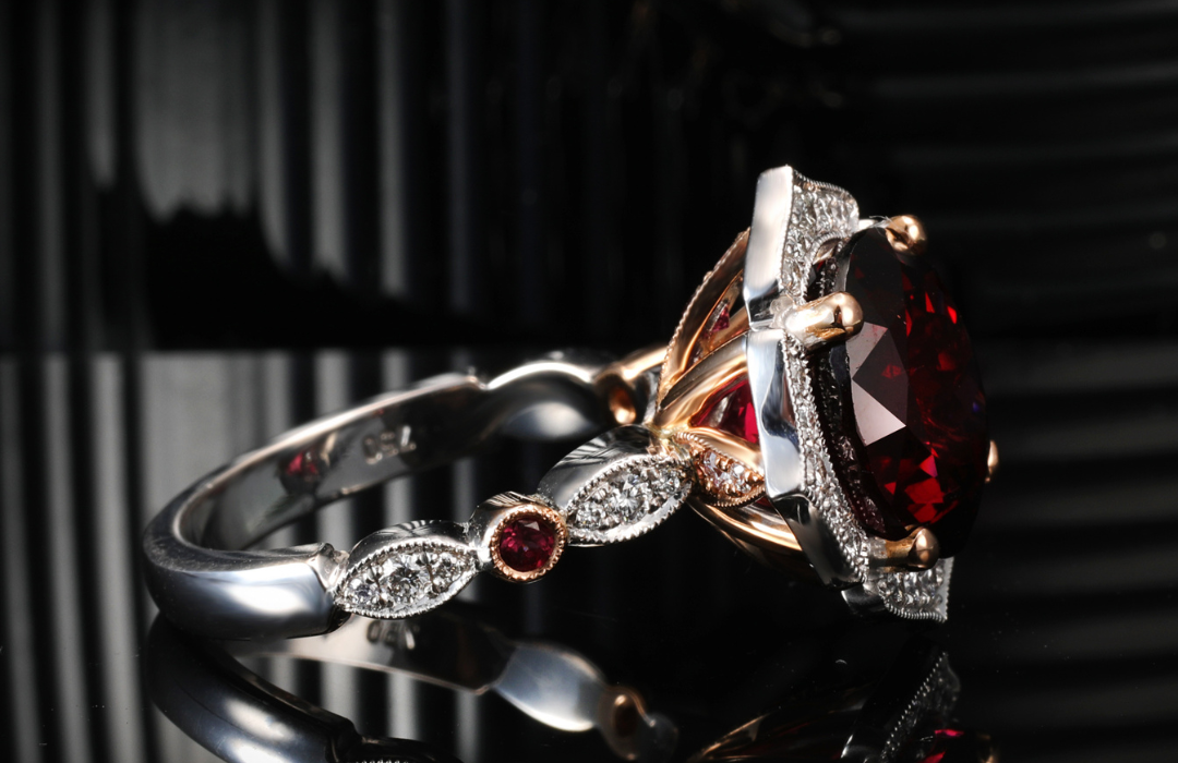 garnet and diamond vintage inspired ring
