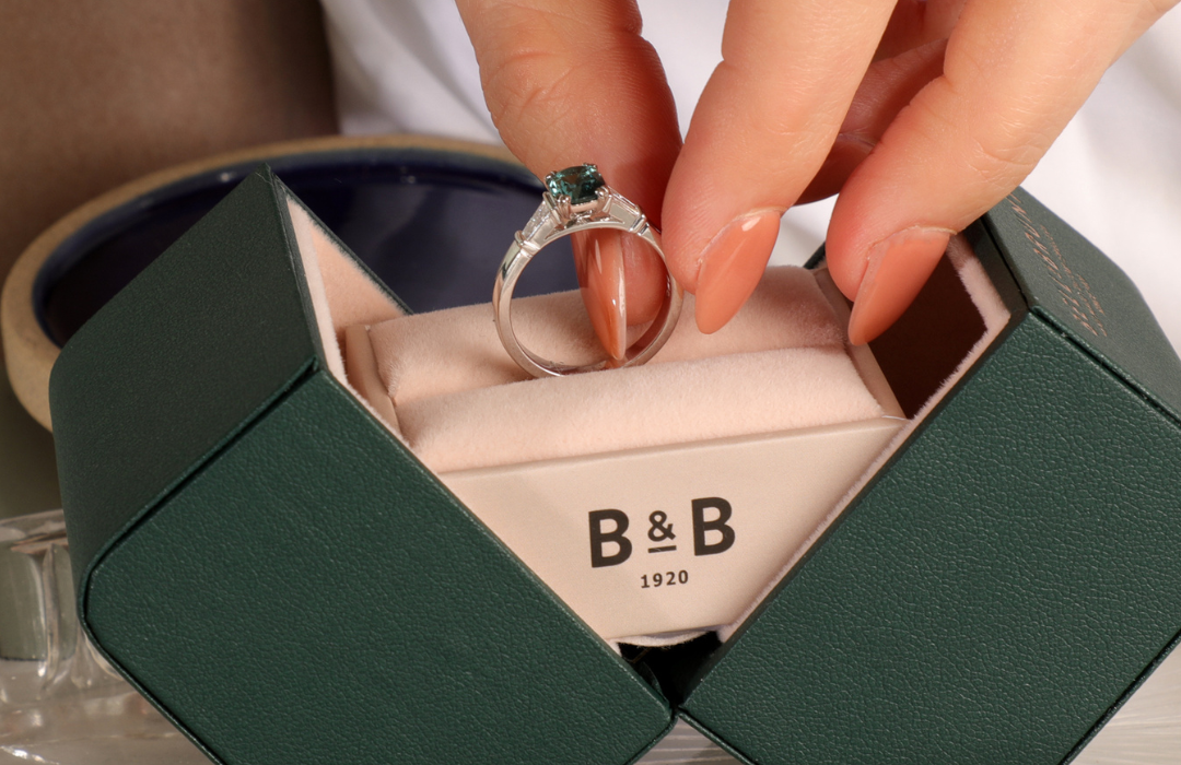 gemstone ring in box