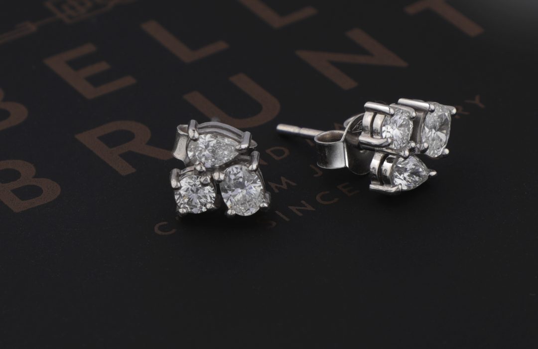 oval pear brilliant cut diamond cluster earrings