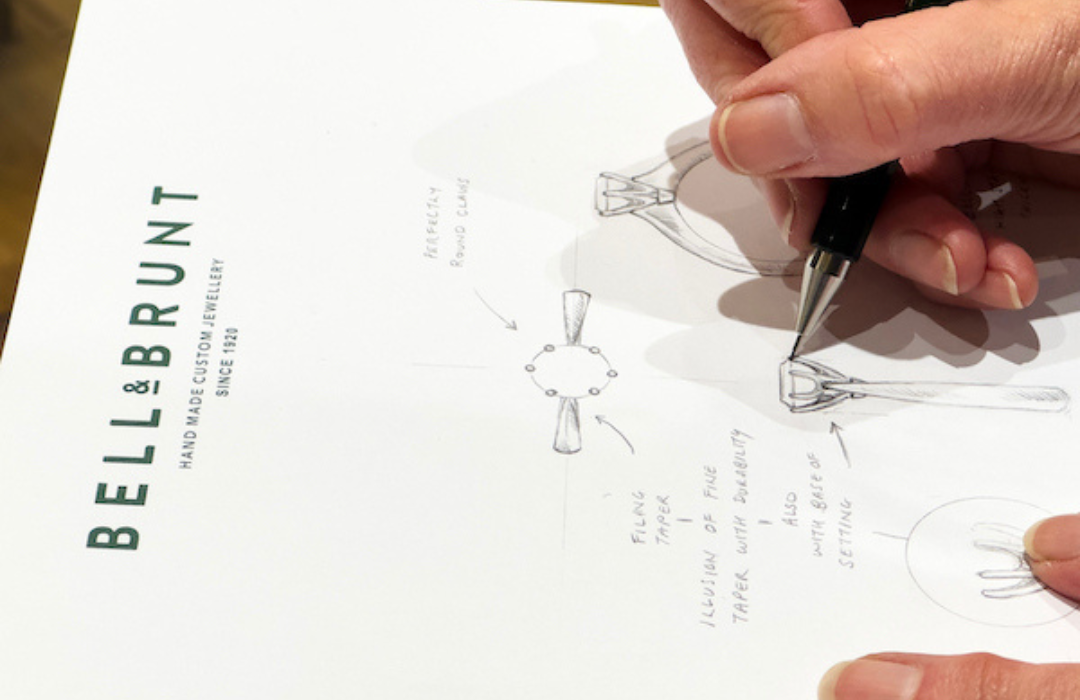 solitaire being sketched by a jewellery designer